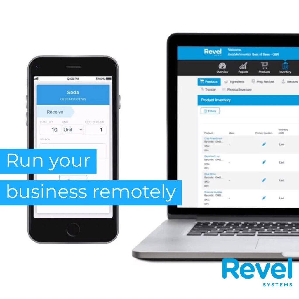 Revel mobile POS interface as seen on mobile phone and laptop﻿
